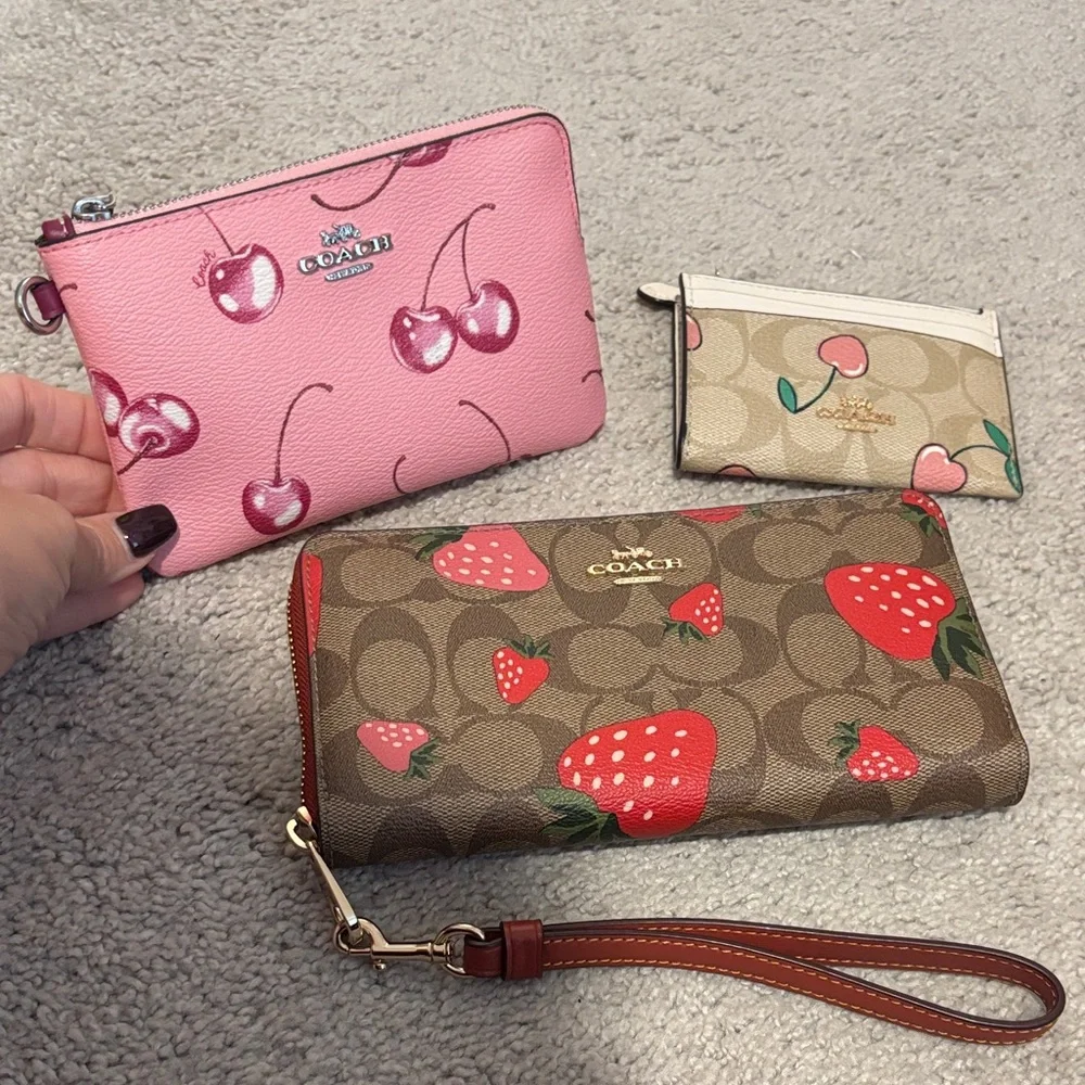 Bundle Coach Wallet and Pouch Set with Cherry and Strawberry Prints - Picture 1 of 9